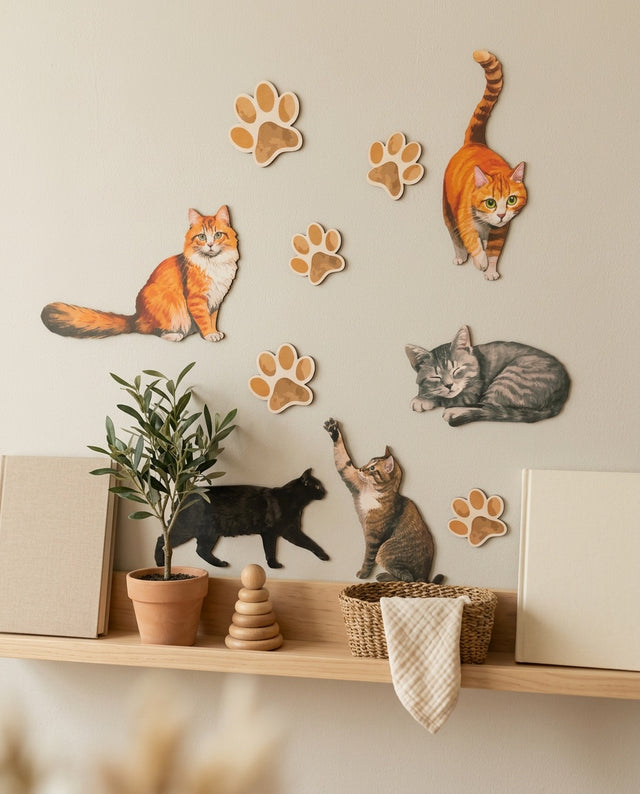 Cats Wooden Wall Art Set — along a shelf or dresser