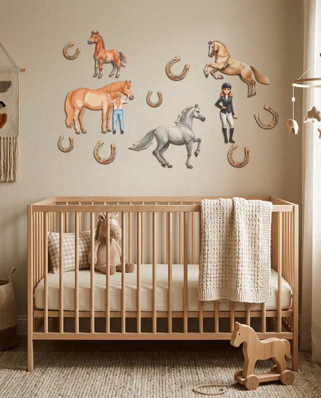 Horses Wooden Wall Art Set — over the cot
