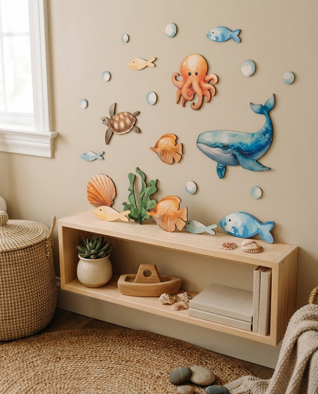 Ocean Wooden Wall Art Set — along a shelf or dresser