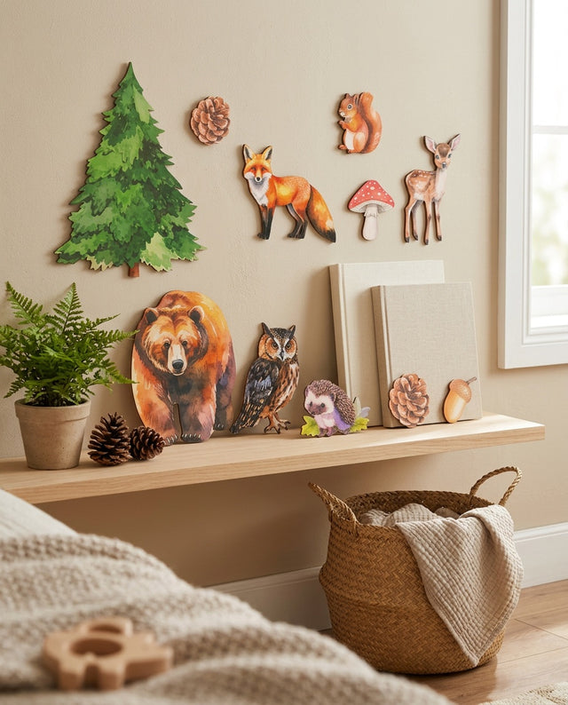 Woodland Wooden Wall Art Set — along a shelf or dresser