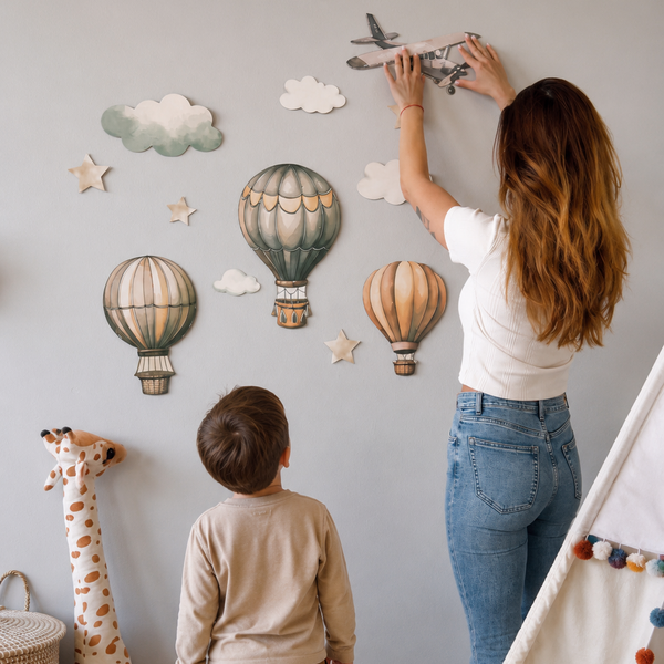 Hot Air Balloon Wooden Wall Art Set