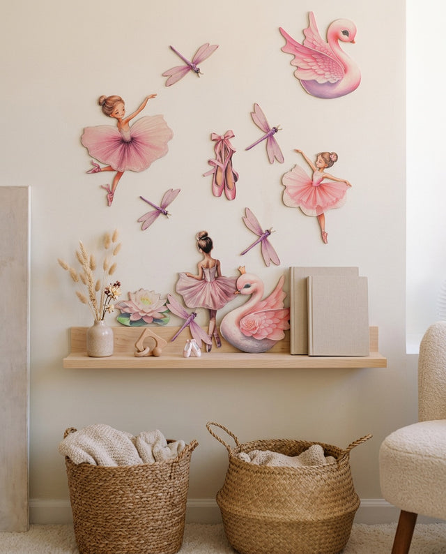 Ballerina Wooden Wall Art Set — along a shelf or dresser