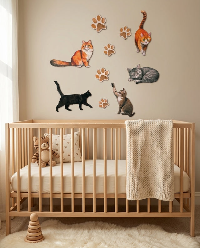 Cats Wooden Wall Art Set — over the cot