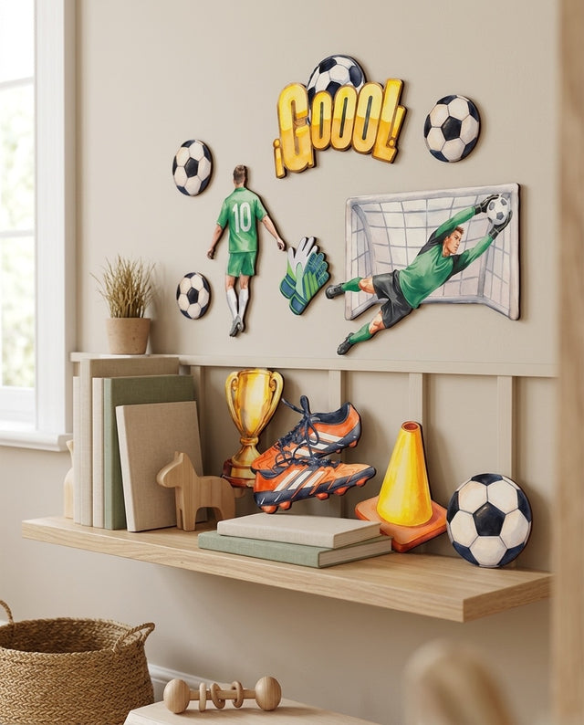 Football Wooden Wall Art Set — along a shelf or dresser