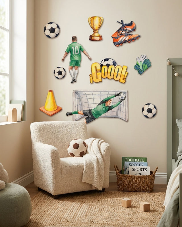 Football Wooden Wall Art Set — in a reading nook