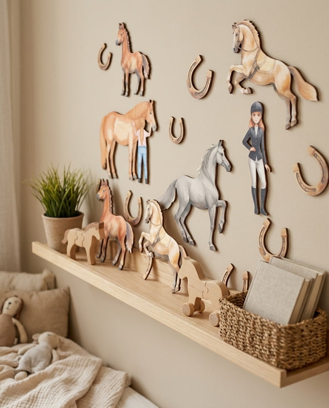 Horses Wooden Wall Art Set — along a shelf or dresser