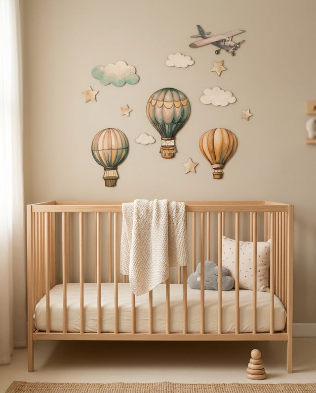 Hot Air Balloon Wooden Wall Art Set — over the cot