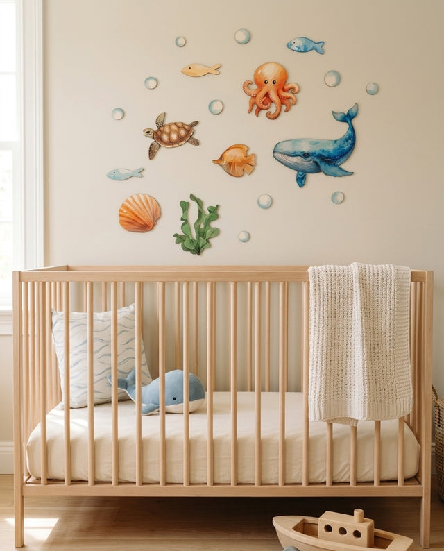 Ocean Wooden Wall Art Set — over the cot