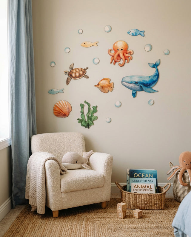 Ocean Wooden Wall Art Set — in a reading nook