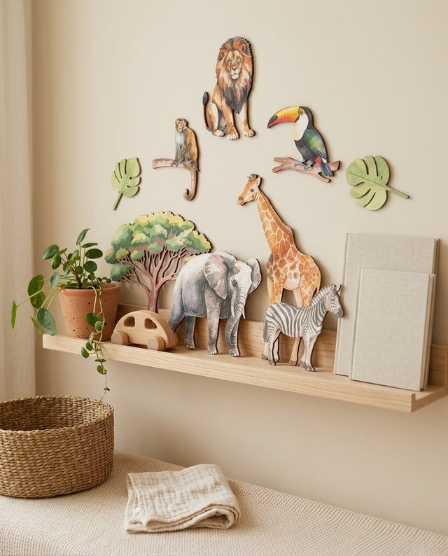 Safari Wooden Wall Art Set — along a shelf or dresser