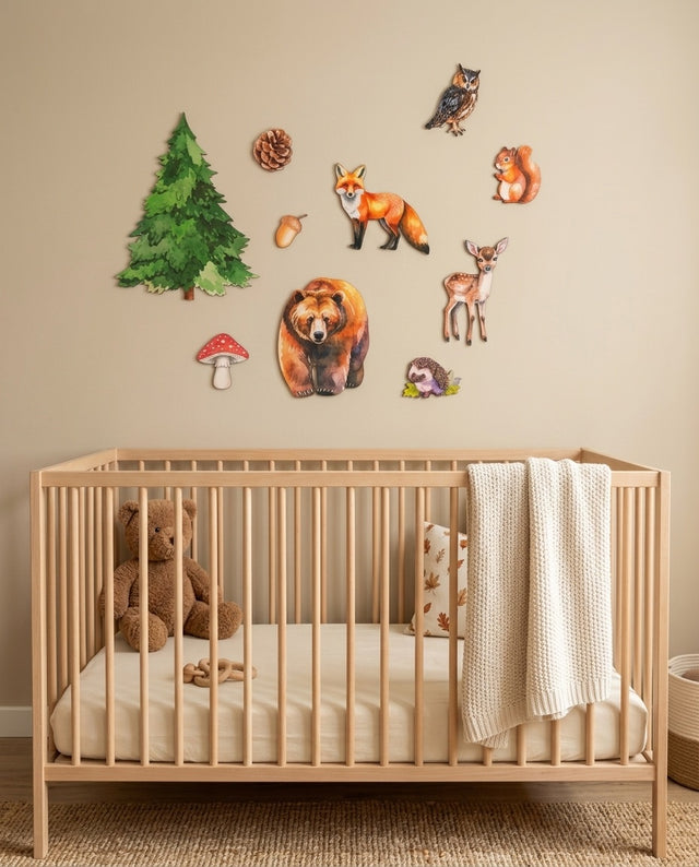 Woodland Wooden Wall Art Set — over the cot